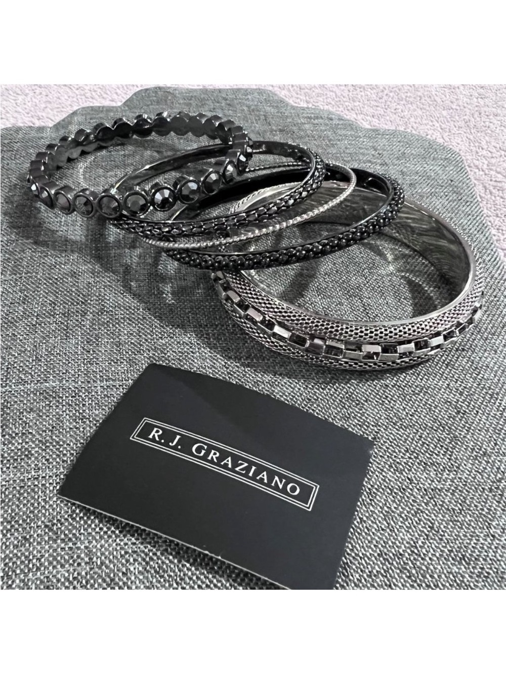 R.J. Graziano Women’s Black and Silver Mixed-Metal Bangle Set